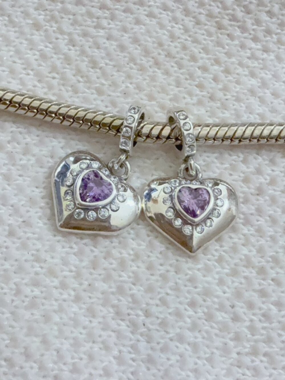 Aunt & Niece Heart Purple CZ Charm For Pandora Bracelet or Necklace